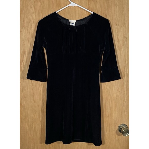Vtg Y2K Old Navy Stretch Black Velvet Dress Flared Sleeve Formal Girls Sz 10 - Picture 1 of 7